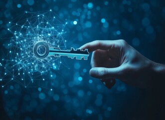 Fototapete - Unlocking Digital Security With a Glowing Key Symbolizing Access to Data and Technology in a Modern, Abstract Setting