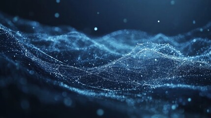 Aufkleber - Dynamic Waves of Blue Light Particles Create a Mesmerizing Visual Effect in an Abstract Digital Scene Filled With Depth and Texture