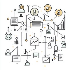 Aufkleber - Artistic Representation of Data Connections With Figures, Graphs, and Icons Illustrating Digital Communication in Modern Networking