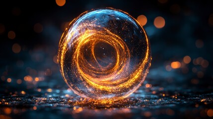 Poster - Glowing orb suspended in a seamless void abstract art digital realm ethereal atmosphere close-up light and shadow play