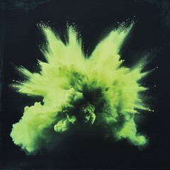 Poster - green powder explosion creates vibrant cloud against a dark backdrop in an artistic display of color