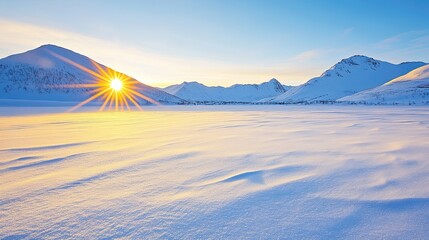 Poster - Winter Solstice Dawn Over a Pristine Snow-Covered Landscape in the Mountains