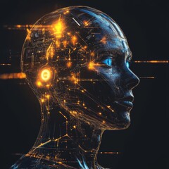 Poster - Futuristic Humanoid Robot Illuminated With Glowing Circuits and Data Streams Against a Dark Background, Evoking Advanced Technology and Artificial Intelligence Concepts