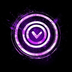 Poster - Digital Graphic Featuring a Purple Circular Logo on a Black Background With a Futuristic Design and an Abstract Pattern