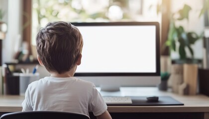 Children Engaging In Distance Education: Using Computer Technology For Home Schooling And Studying Online With Blank Screens At Home