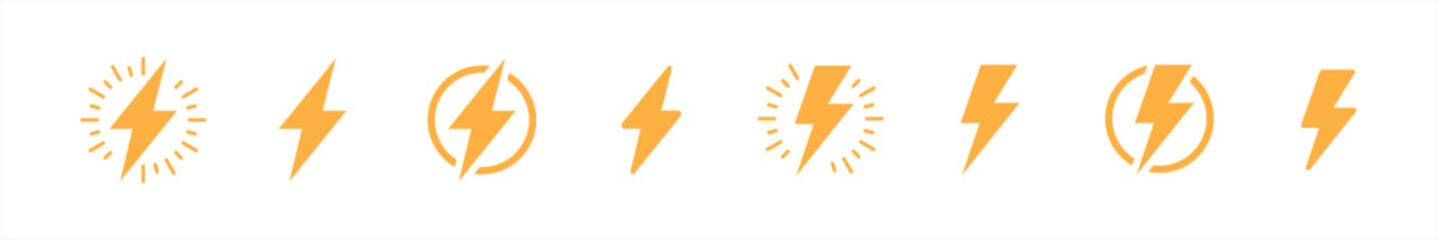 Lightning bolt icon. Thunderbolt symbol. Yellow flash electric signs. dynamic, energy, power, storm, flash, charge, black vector illustration.