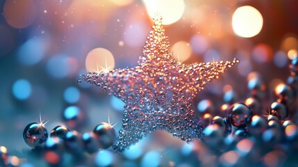 Poster - Surreal star formation with beads in midair mystical background digital art vibrant colors macro view artistic concept