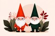 © Sanchai - A flat design of an elf and gnome holding hands, symbolizing unity, with clean lines and bright primary colors