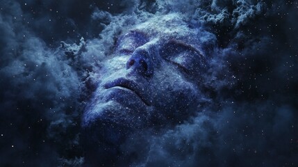 Aufkleber - Surreal nebula face emerges amid stars cosmic landscape digital art ethereal atmosphere dreamlike perspective