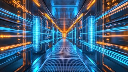 Poster - Futuristic quantum computer technology data center digital art high-tech environment futuristic viewpoint quantum concepts