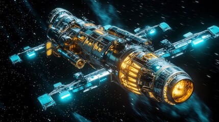 Fototapete - Futuristic space station hosting private investigators in deep space sci-fi digital art cosmic environment futuristic concept