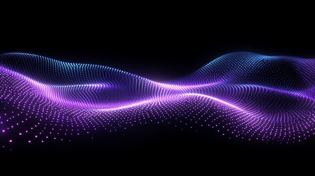 Colorful Wave Pattern With Glowing Purple and Blue Dots Creating a Vibrant Digital Landscape on a Dark Background