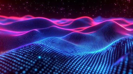 Poster - Digital Landscape Visualized With Vibrant Colors and Flowing Patterns Showcasing Technology's Beauty in a Futuristic Setting