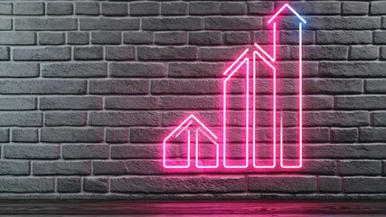 Poster - Neon Growth Chart on Brick Wall with Vibrant Colors and Modern Design