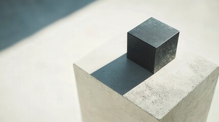 Leinwandbilder - Floating black cube in infinite white space minimalist art installation abstract concept modern design aerial view