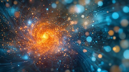 Leinwandbilder - Vibrant digital visualization of swirling cosmic particles creating abstract art in a futuristic space environment