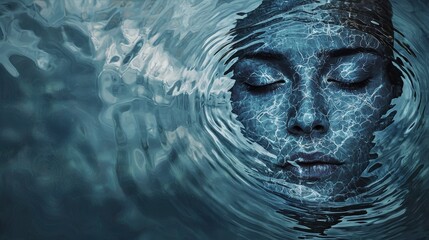 Aufkleber - Ethereal reflection of a ghostly face in water surreal art dreamlike setting artistic close-up visual concept