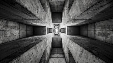 Poster - Dynamic light and shadow play in abstract geometric structure urban setting photography minimalist environment low angle view
