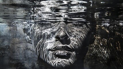 Aufkleber - Ethereal reflection of a ghostly face in water urban setting art image mysterious atmosphere dramatic viewpoint