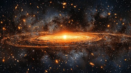 Poster - Expanding galaxy with glowing core deep space digital art cosmic scene vast universe galactic evolution