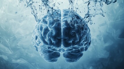 Poster - Translucent glass brain immersed in water underwater artistic representation science concept