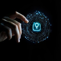 Aufkleber - Hand Reaching out to a Glowing Digital Lock Icon Surrounded by Data, Illustrating Cybersecurity Concepts and Technology in Modern Communication