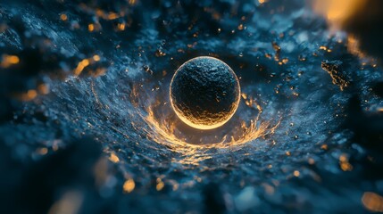 Fototapete - Dynamic particle orbiting central point cosmic scene digital art deep space close-up perspective energy concept