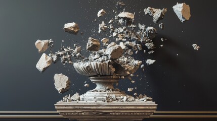 Aufkleber - Dynamic fragmentation of a pedestal sculpture art installation abstract concept studio high-resolution perspective