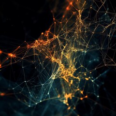 Aufkleber - Complex Network of Glowing Lines and Nodes Displaying Vibrant Colors in a Dark Abstract Background During Nighttime