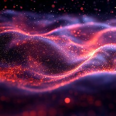 Poster - Colorful Abstract Waves of Light Creating a Captivating Cosmic Atmosphere With Vibrant Hues and Shimmering Particles in a Dark Background
