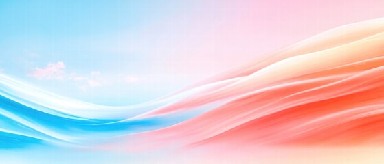 Wall Mural - Soft abstract waves in blue and pink tones, creating a serene and calming background.