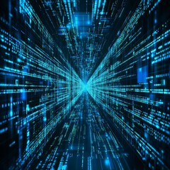 Aufkleber - Visual Representation of Data Flow in a Digital Tunnel With Bright Blue Lights and Lines Suggesting Movement Through Space and Time