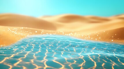 Wall Mural - abstract desert oasis background with vivid teal water, golden sands and shimmering heat waves formi