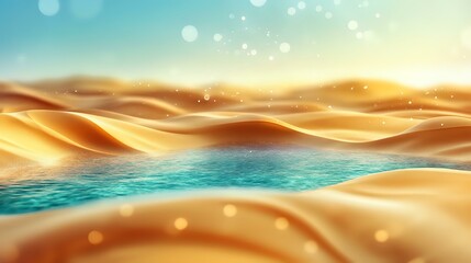 Wall Mural - abstract desert oasis background with vivid teal water, golden sands and shimmering heat waves formi