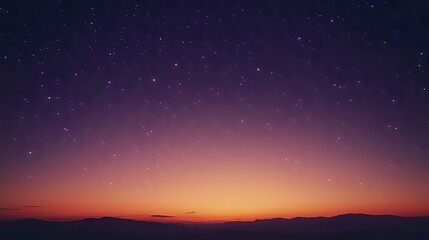 Wall Mural - abstract evening sky background with fading orange, purple twilight shades and twinkling stars creat