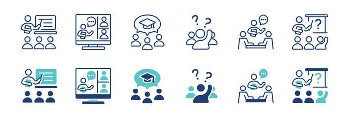 Aufkleber - online education school student learning icon set workshop seminar conference study lecture course signs vector illustration