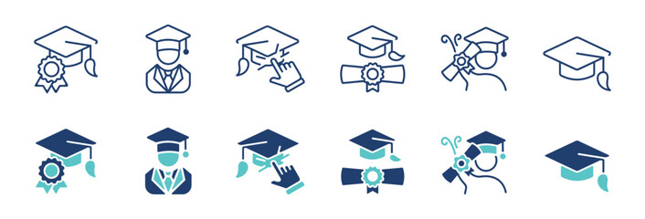 Aufkleber - simple education graduation hat icon set student school graduate cap diploma achievement ceremony vector signs illustration
