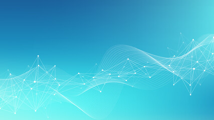 Leinwandbilder - Digits abstract background with connected line and dots, wave flow. Digital neural networks. Network and connection background for your presentation. Graphic polygonal background, illustration