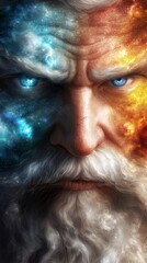 Wall Mural - A man with a white beard and blue eyes stares at the camera