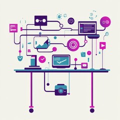 Aufkleber - Innovative Workspace Design Featuring Digital Technology, Multimedia Tools, and Creative Connections for Modern Productivity and Collaboration