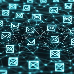 Aufkleber - Digital Representation of Interconnected Email Icons Illustrating Modern Communication Technology and Network Connections in a Virtual Space