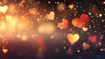 Wall Mural - Abstract romantic background with soft blush pinks, golden light sparkles and heart-shaped bokeh lights floating gracefully