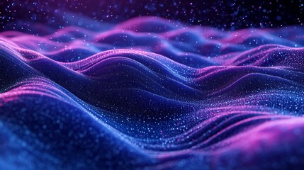 Poster - stunning abstract depiction of flowing waves with colorful light patterns illuminated against a dark