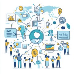 Poster - Global Connections Through Technology and Communication in Digital Networks Showcasing Various Activities and Interactions Among Diverse People