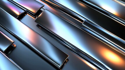 Poster - Shiny Metallic Strips with Reflections on Smooth Surface Design