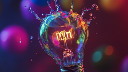 Poster - light bulb shattering in colorful water splash creates striking visual effect during artistic photog