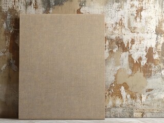 Poster - Textured Neutral Canvas on Rustic Wall with Peeling Paint and Earthy Tones