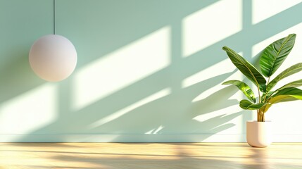 Poster - Modern Interior Design with Green Plant and Soft Light Shadows