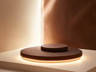 Poster - Minimalist Display Platform with Dramatic Lighting and Geometric Shapes