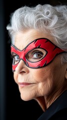 Wall Mural - an older woman wearing a red and black mask